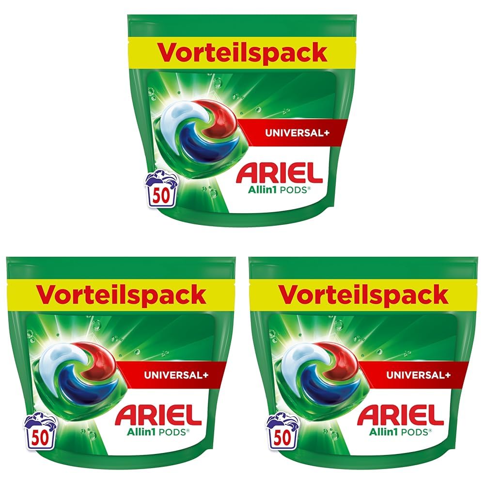 Ariel Waschmittel Pods All-in-1, Flüssigwaschmittel Kapseln 50 Waschladungen, Universal+, Kraftvolle Fleckentfernung ab der 1. Wäsche
