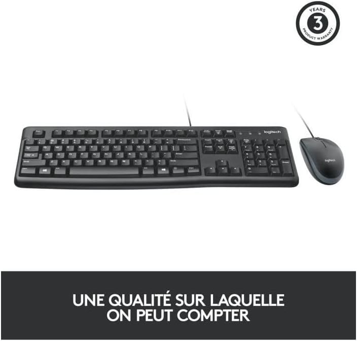 Logitech MK120 Kabelgebundenes Set mit Tastatur und Maus für Windows, Französisches AZERTY-Layout - Schwarz