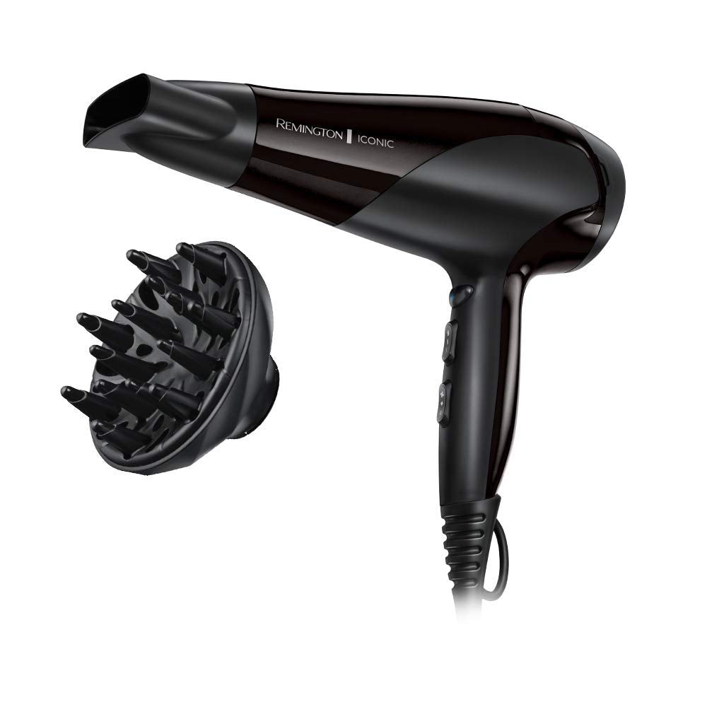 Remington Haartrockner Ionen [leicht, Diffusor & Stylingdüse] weiß (2200W, Keramik-Ionen: schonendes Styling & gleichmäßige Wärmeverteilung, 3 Heiz- & 2 separate Gebläsestufen + Abkühlstufe) D3199