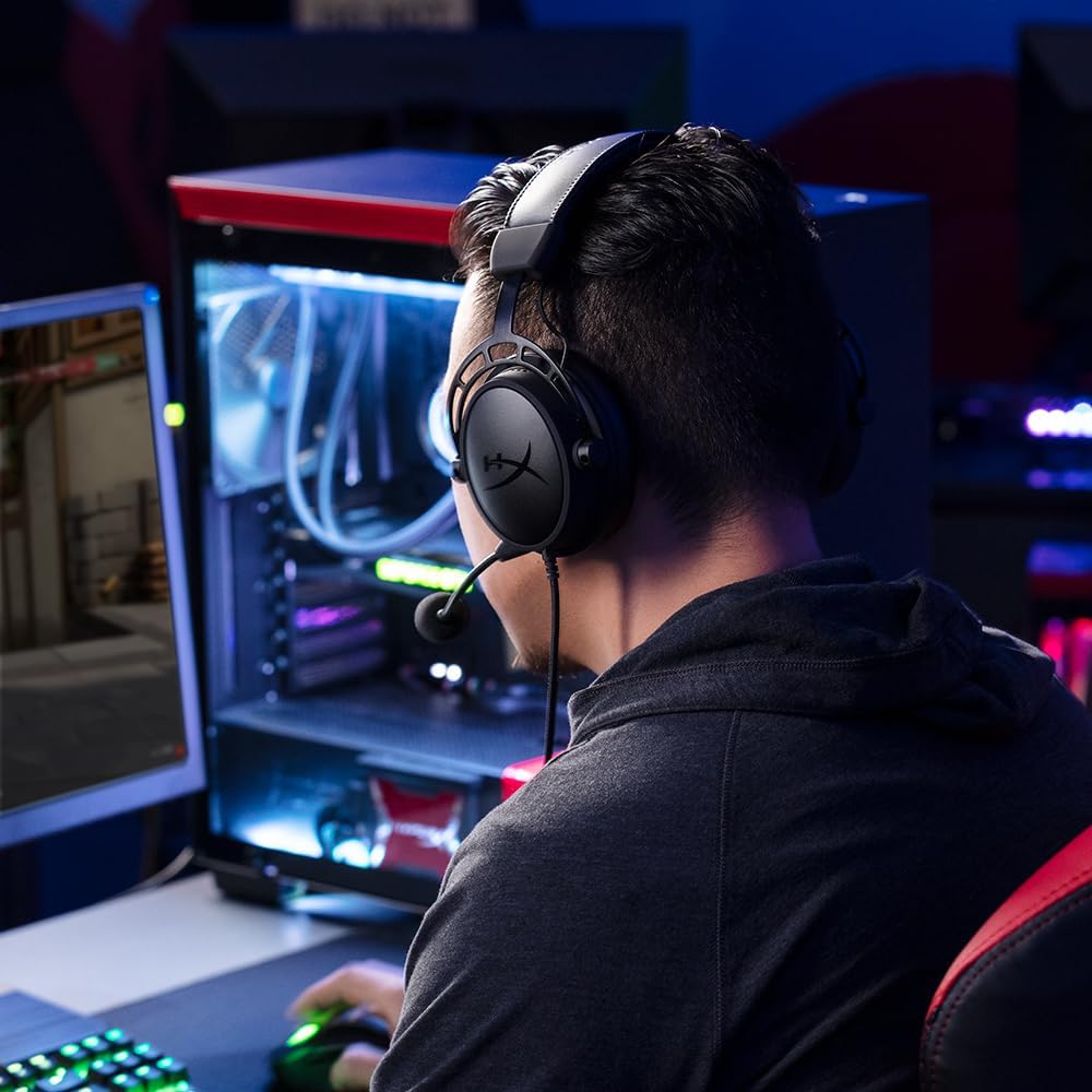 HyperX Cloud Alpha Gaming Headset, Over-Ear, 50 mm Dual-Chamber-Treiber, Memory Foam, Aluminiumrahmen, abnehmbares Noise-Cancelling Mikrofon, 3,5 mm Klinke, PC/PS5/PS4/Xbox/Switch, Schwarz-Rot