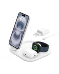 Belkin BoostCharge Ladegerät induktive 3-in-1 Ladestation Qi2, 15 W, klappbar MagSafe-kompatibles Ständer für Apple iPhone 17, Air, Pixelsnap, Apple Watch, AirPods, mit Netzteil – Schwarz