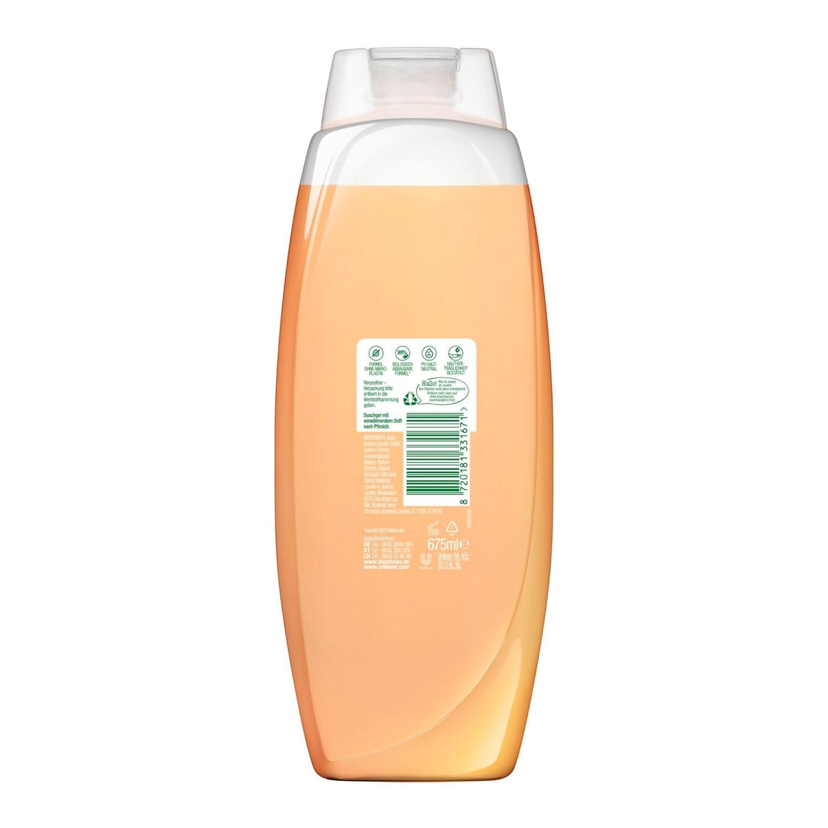 Duschdas Duschgel Pfirsich XXXL Duschbad mit verwöhnender Duftformel sorgt für einen erfrischenden Start in den Tag 675 ml