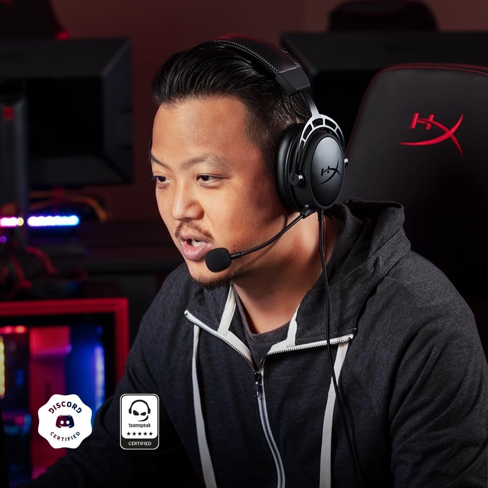 HyperX Cloud Alpha Gaming Headset, Over-Ear, 50 mm Dual-Chamber-Treiber, Memory Foam, Aluminiumrahmen, abnehmbares Noise-Cancelling Mikrofon, 3,5 mm Klinke, PC/PS5/PS4/Xbox/Switch, Schwarz-Rot