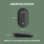 Logitech Pebble Mouse 2 M350s schlanke kabellose Bluetooth-Maus, mobil, leicht, anpassbare Taste, leise Klicks, Easy-Switch für Windows, macOS, iPadOS, Android, ChromeOS - Grafit