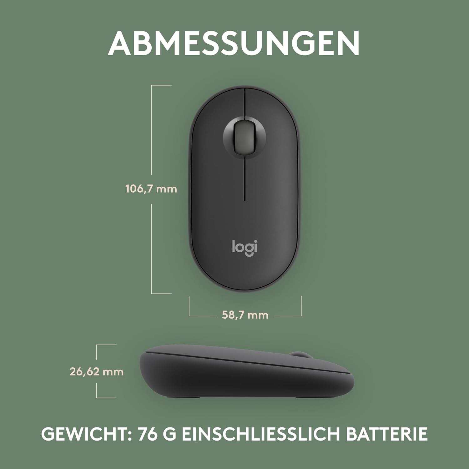 Logitech Pebble Mouse 2 M350s schlanke kabellose Bluetooth-Maus, mobil, leicht, anpassbare Taste, leise Klicks, Easy-Switch für Windows, macOS, iPadOS, Android, ChromeOS - Grafit