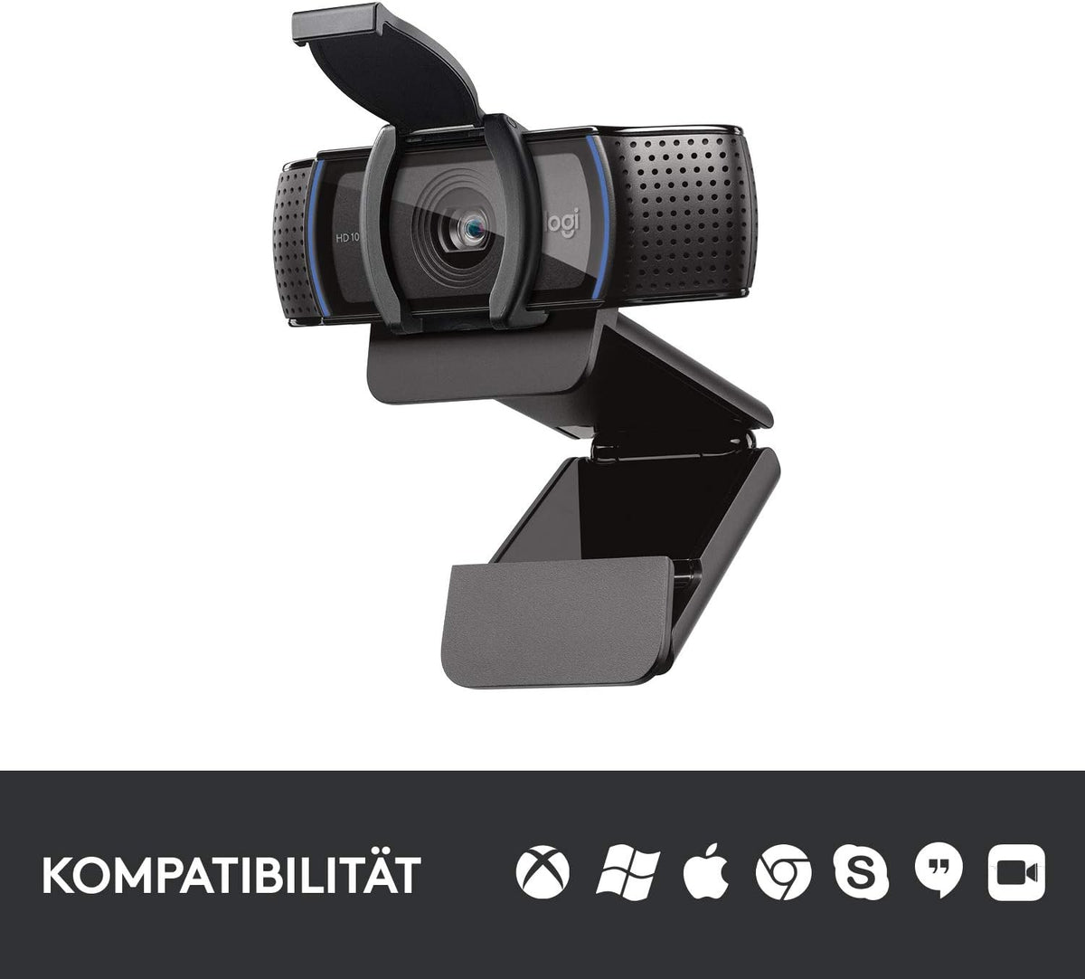 Logitech C920s HD PRO Webcam, Full-HD 1080p, 78° Blickfeld, Autofokus, Belichtungskorrektur, USB-Anschluss, Abdeckblende, Für Skype, FaceTime, Hangouts,etc., PC/Mac/ChromeOS/Android/Xbox One -Schwarz