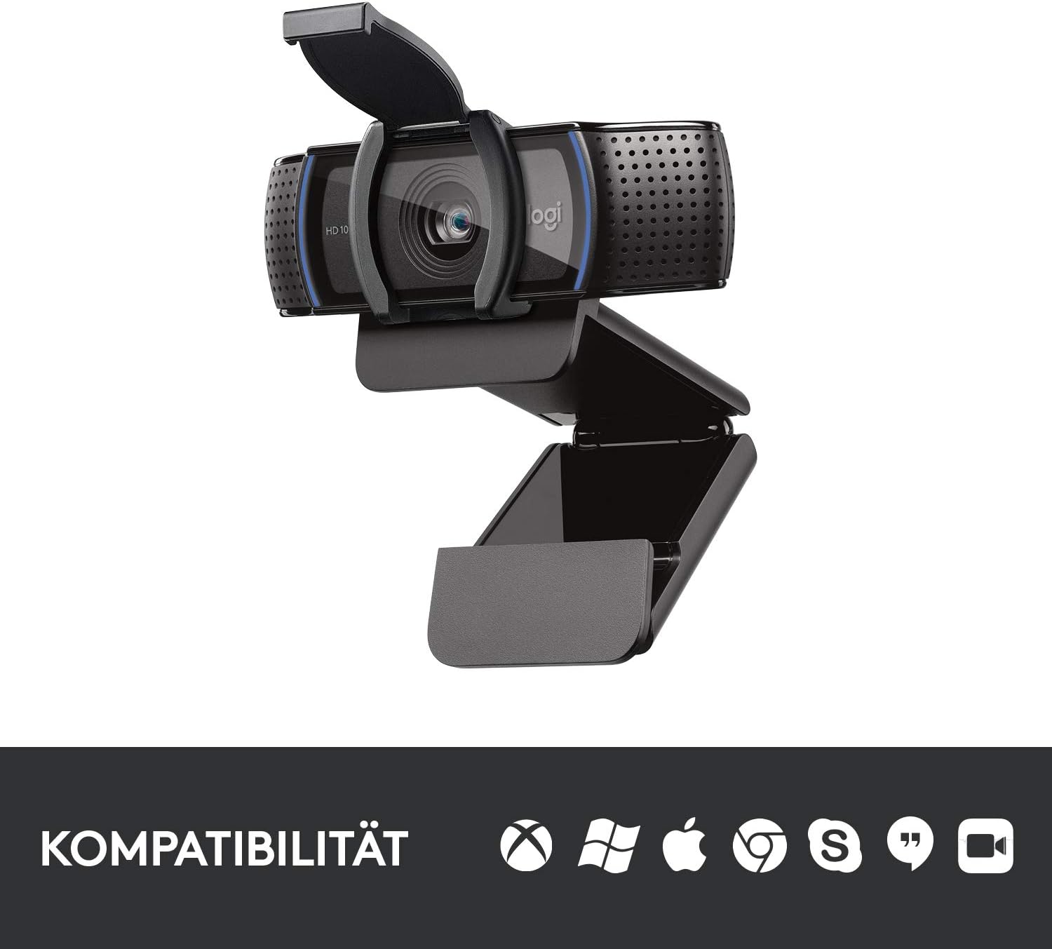 Logitech C920s HD PRO Webcam, Full-HD 1080p, 78° Blickfeld, Autofokus, Belichtungskorrektur, USB-Anschluss, Abdeckblende, Für Skype, FaceTime, Hangouts,etc., PC/Mac/ChromeOS/Android/Xbox One -Schwarz