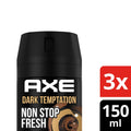 Axe Bodyspray Dark Temptation Deo ohne Aluminium sorgt 48 Stunden lang für effektiven Schutz vor Körpergeruch 3x 150 ml