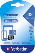 Verbatim Premium microSDHC Speicherkarte - 32GB, Klasse 10, bis zu 90 MB/s Lesegeschwindigkeit, schwarz, 44013