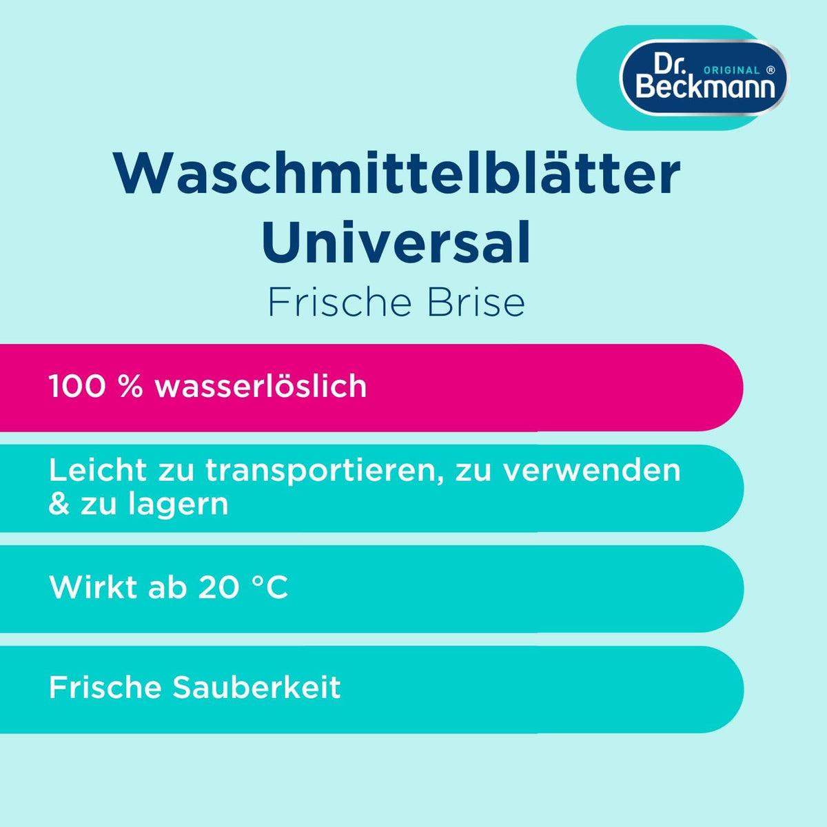 Dr. Beckmann MAGIC LEAVES Waschmittel-Blätter UNIVERSAL | vordosierte & wasserlösliche Waschblätter | platzsparend und leicht anzuwenden | 80 Blätter