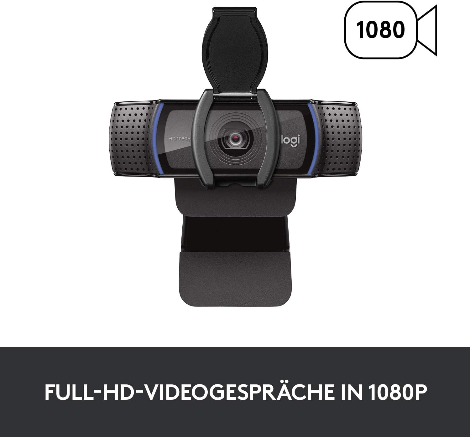 Logitech C920s HD PRO Webcam, Full-HD 1080p, 78° Blickfeld, Autofokus, Belichtungskorrektur, USB-Anschluss, Abdeckblende, Für Skype, FaceTime, Hangouts,etc., PC/Mac/ChromeOS/Android/Xbox One -Schwarz