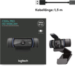 Logitech C920s HD PRO Webcam, Full-HD 1080p, 78° Blickfeld, Autofokus, Belichtungskorrektur, USB-Anschluss, Abdeckblende, Für Skype, FaceTime, Hangouts,etc., PC/Mac/ChromeOS/Android/Xbox One -Schwarz