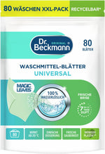 Dr. Beckmann MAGIC LEAVES Waschmittel-Blätter UNIVERSAL | vordosierte & wasserlösliche Waschblätter | platzsparend und leicht anzuwenden | 80 Blätter