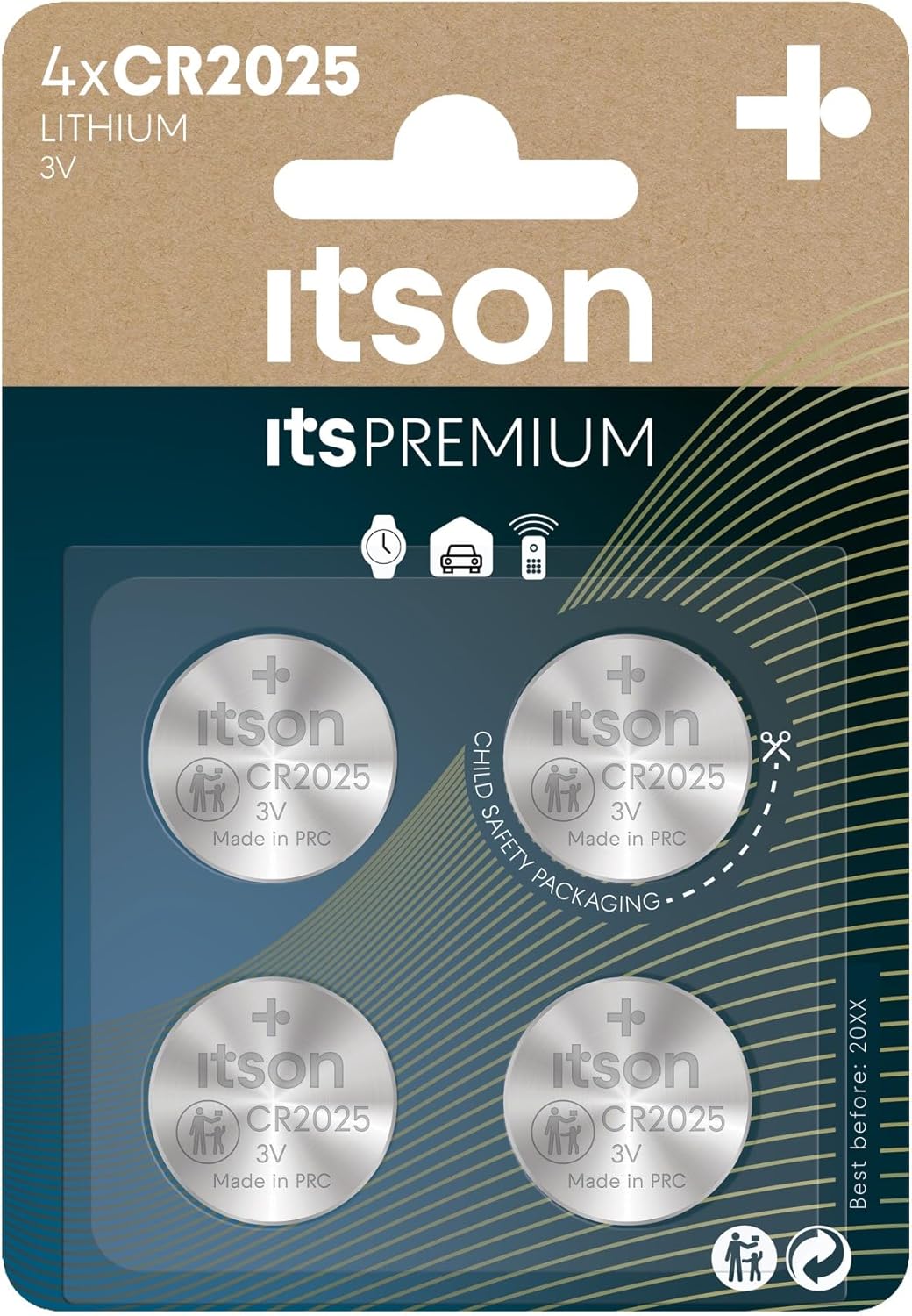 ITSON, CR2025 Batterien, 3V, Knopfzellen, 4 Stück, am besten für Autoschlüssel, Uhren und Herzfrequenzmesser