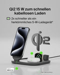 Belkin BoostCharge Ladegerät induktive 3-in-1 Ladestation Qi2, 15 W, klappbar MagSafe-kompatibles Ständer für Apple iPhone 17, Air, Pixelsnap, Apple Watch, AirPods, mit Netzteil – Schwarz