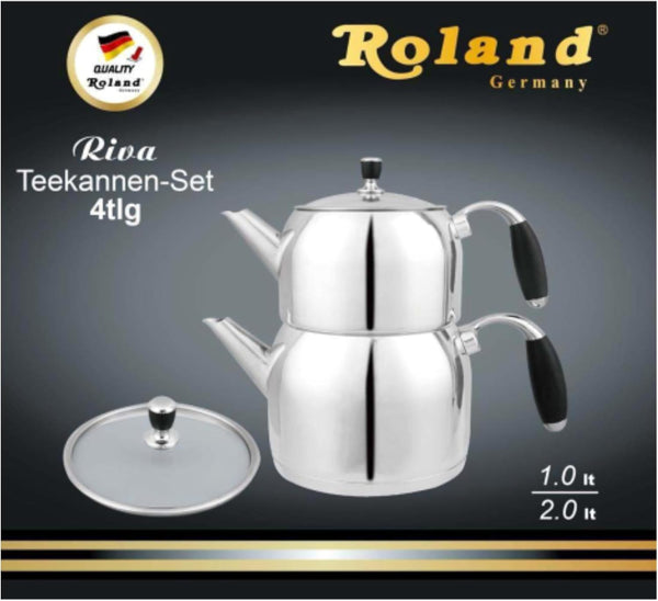 Roland Germany Riva Teekannen-Set, Silber, Edelstahl, Indoor Outdoor Camping Wandern, Party 2-teiliges Set: 1.0 Liter Und 2.0 Liter, Mit Deckel, Spülmaschinenfest