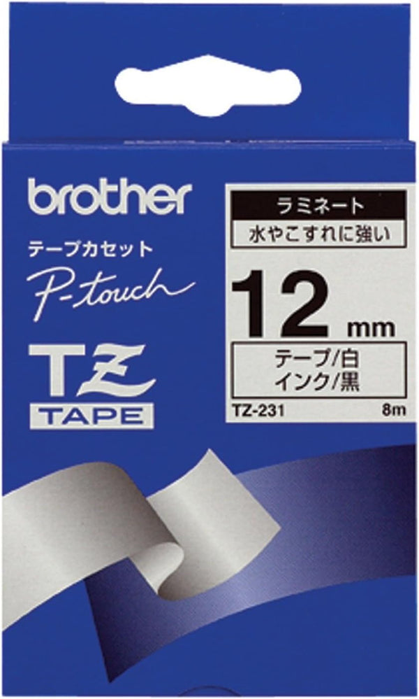 Brother TZE231 TZe-231 P-touch Schriftband (12mm breit, 8m lang, u.a. für Brother PT-H100LB/R, -H105, -E100/VP, -D200/BW/VP, -D210/VP, laminiert) schwarz auf weiß