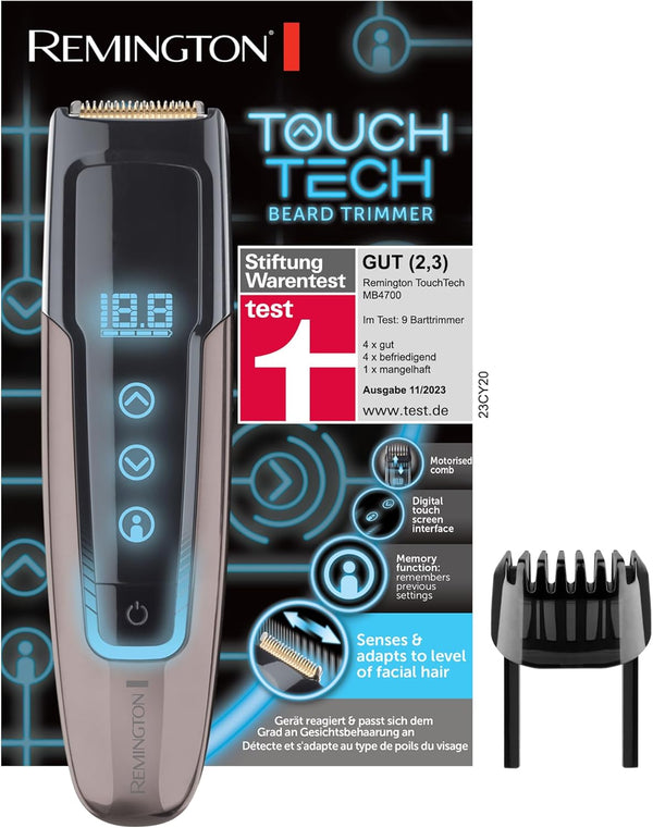 Remington MB4700 Barttrimmer Herren, Stiftung Warentest Testsieger Hautschonung, digitale Längeneinstellung 0,4-18mm TouchTech Bartschneider (Lithium Ionen Akkubetrieb|Micro-USB-Ladefunktion), Schwarz