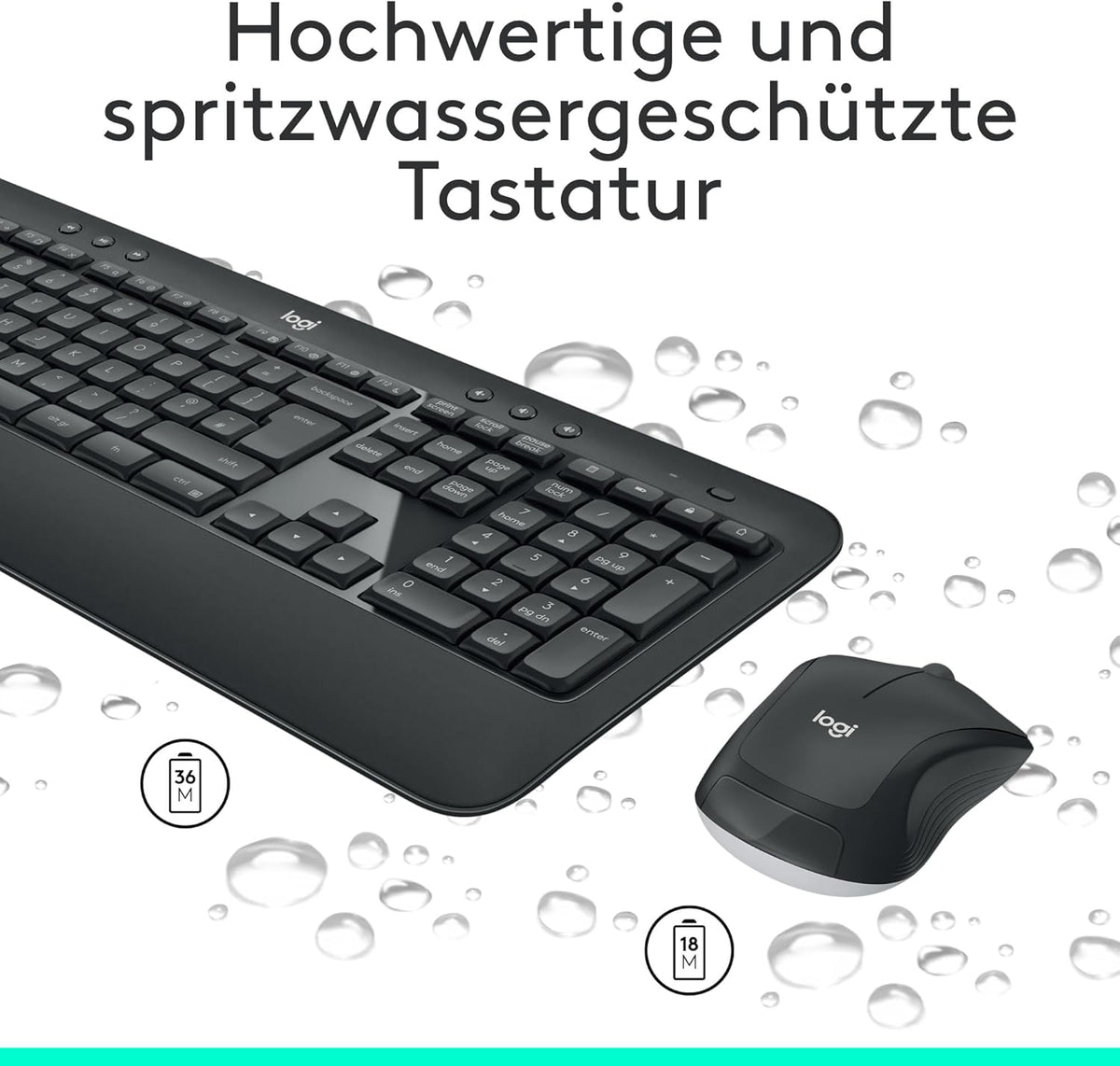 Logitech MK540 Advanced Kombi – Kabellose Tastatur und Maus für Windows, Deutsche QWERTZ-Tastatur – Schwarz