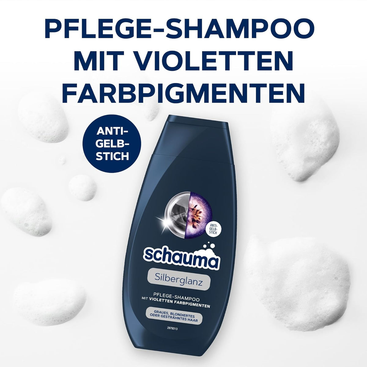 Schwarzkopf Schauma Pflege-Shampoo Silberglanz (250 ml), Silbershampoo hilft gelbliche Verfärbungen zu reduzieren, Haarshampoo für graues, blondiertes oder gesträhntes Haar