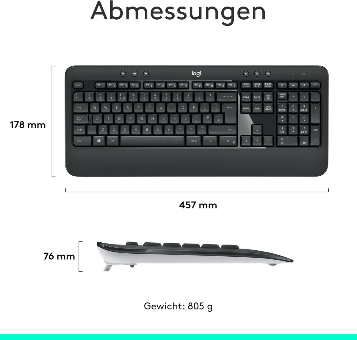Logitech MK540 Advanced Kombi – Kabellose Tastatur und Maus für Windows, Deutsche QWERTZ-Tastatur – Schwarz