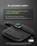 Belkin BoostCharge Ladegerät induktive 3-in-1 Ladestation Qi2, 15 W, klappbar MagSafe-kompatibles Ständer für Apple iPhone 17, Air, Pixelsnap, Apple Watch, AirPods, mit Netzteil – Schwarz