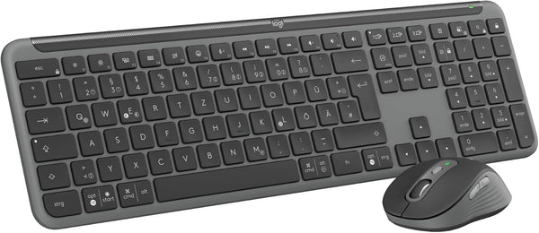Logitech MK950 Signature Slim kabelloses Tastatur-Maus-Set, schlankes Design, leise tippen, Wechsel zwischen DREI Geräten, Bluetooth, mehrere Betriebssysteme, Windows, Mac, DEU QWERTZ-Layout, Graphit