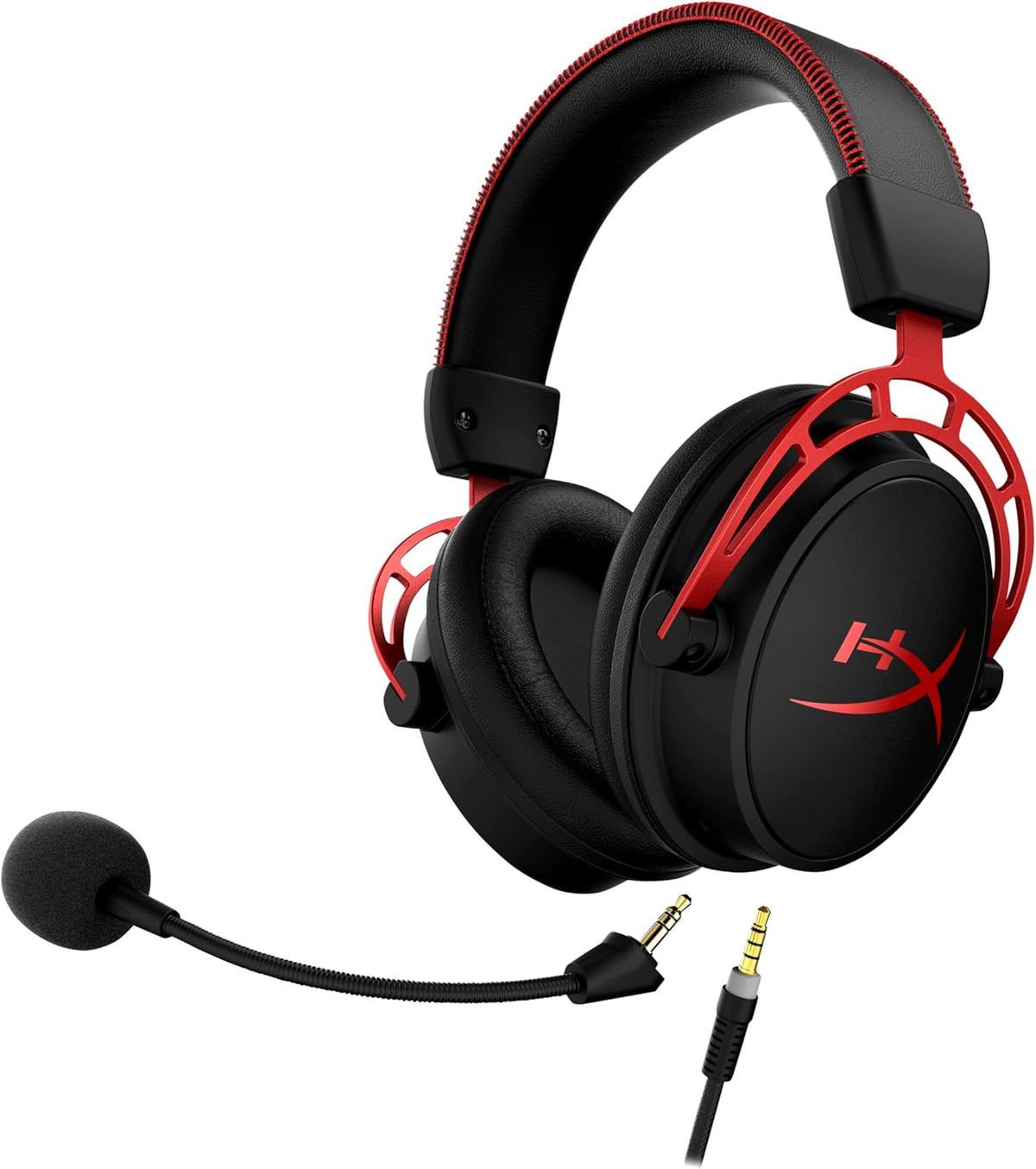 HyperX Cloud Alpha Gaming Headset, Over-Ear, 50 mm Dual-Chamber-Treiber, Memory Foam, Aluminiumrahmen, abnehmbares Noise-Cancelling Mikrofon, 3,5 mm Klinke, PC/PS5/PS4/Xbox/Switch, Schwarz-Rot