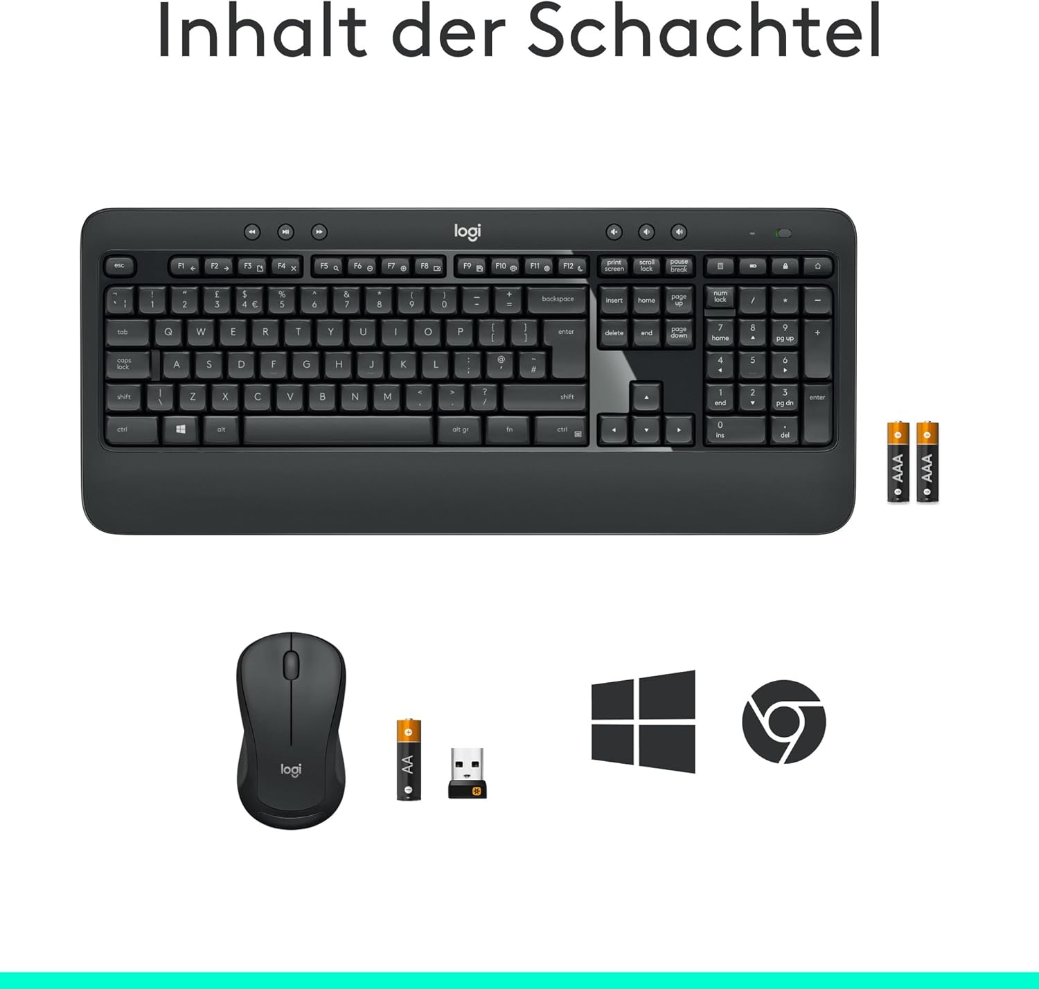 Logitech MK540 Advanced Kombi – Kabellose Tastatur und Maus für Windows, Deutsche QWERTZ-Tastatur – Schwarz