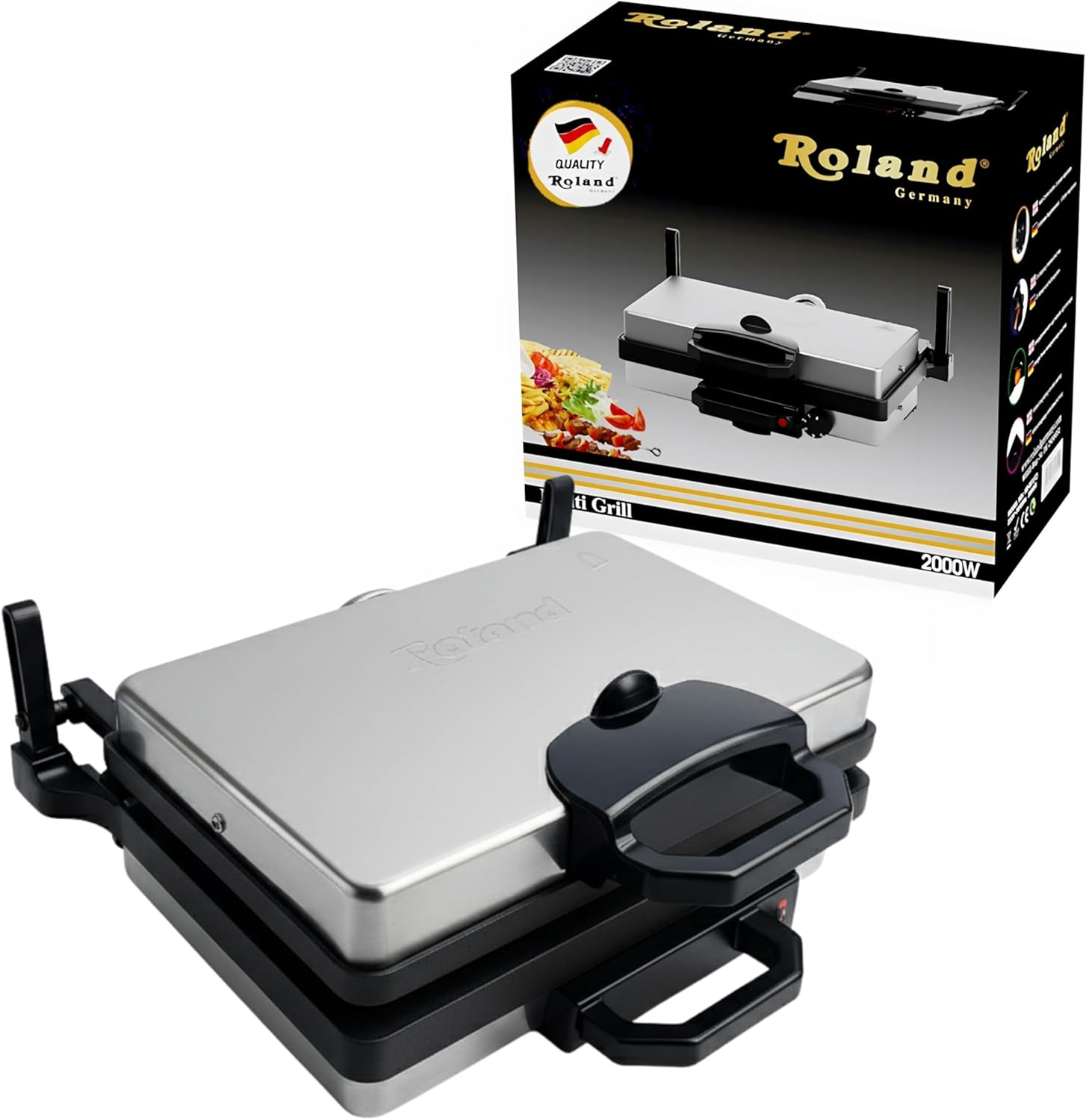 RoLand Germany Multigrill 2000W Teflon Kontaktgrill Ð 340_220mm GrillflŠche, 5 Stufen