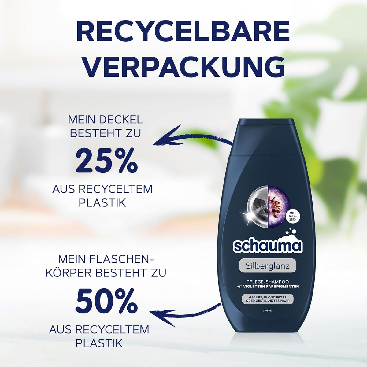 Schwarzkopf Schauma Pflege-Shampoo Silberglanz (250 ml), Silbershampoo hilft gelbliche Verfärbungen zu reduzieren, Haarshampoo für graues, blondiertes oder gesträhntes Haar