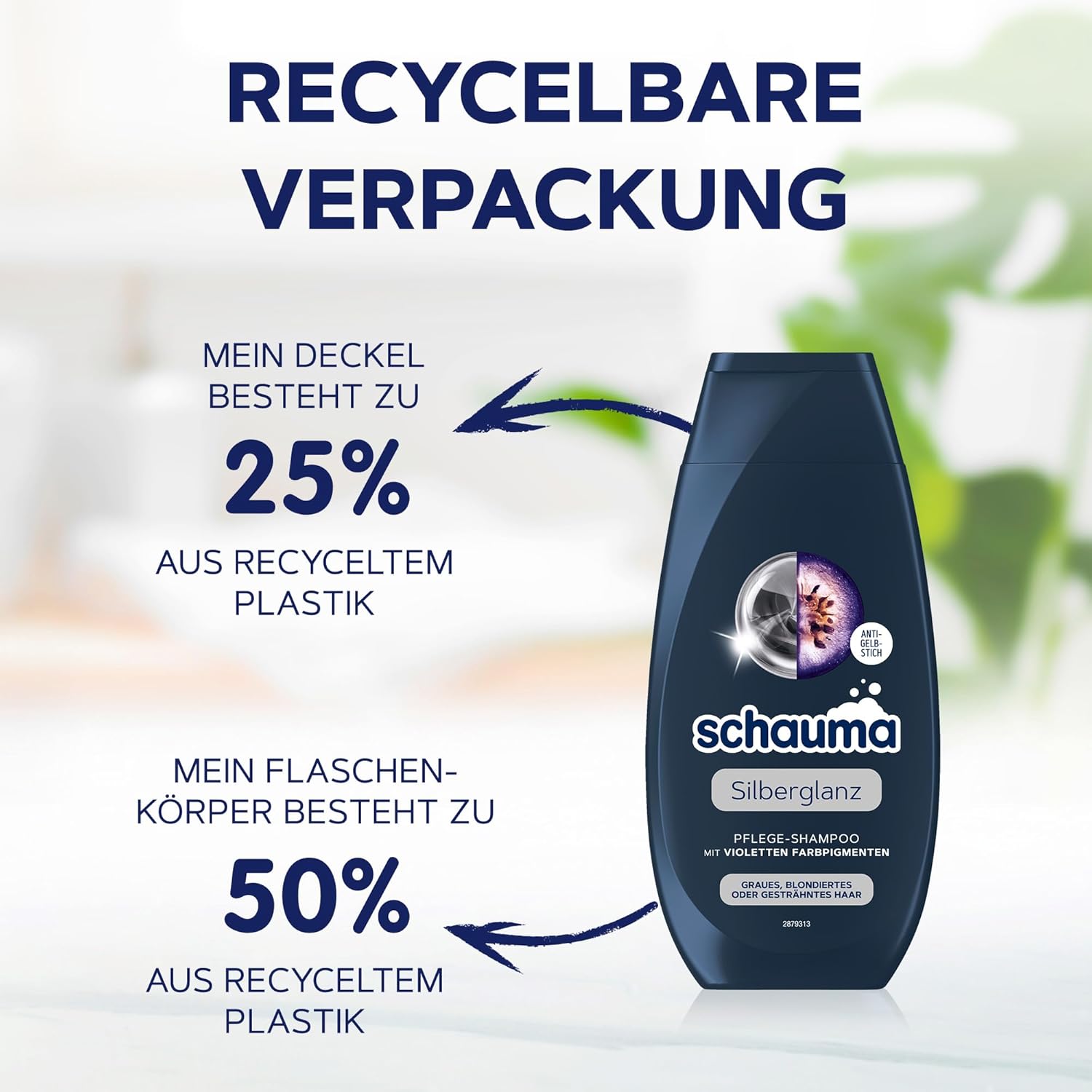 Schwarzkopf Schauma Pflege-Shampoo Silberglanz (250 ml), Silbershampoo hilft gelbliche Verfärbungen zu reduzieren, Haarshampoo für graues, blondiertes oder gesträhntes Haar