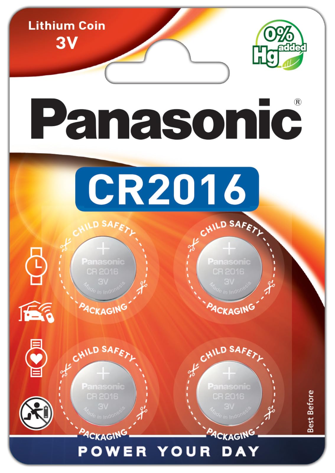 Panasonic CR2016 Lithium Knopfzelle, 3V, 2er Pack, 2B/3605/70