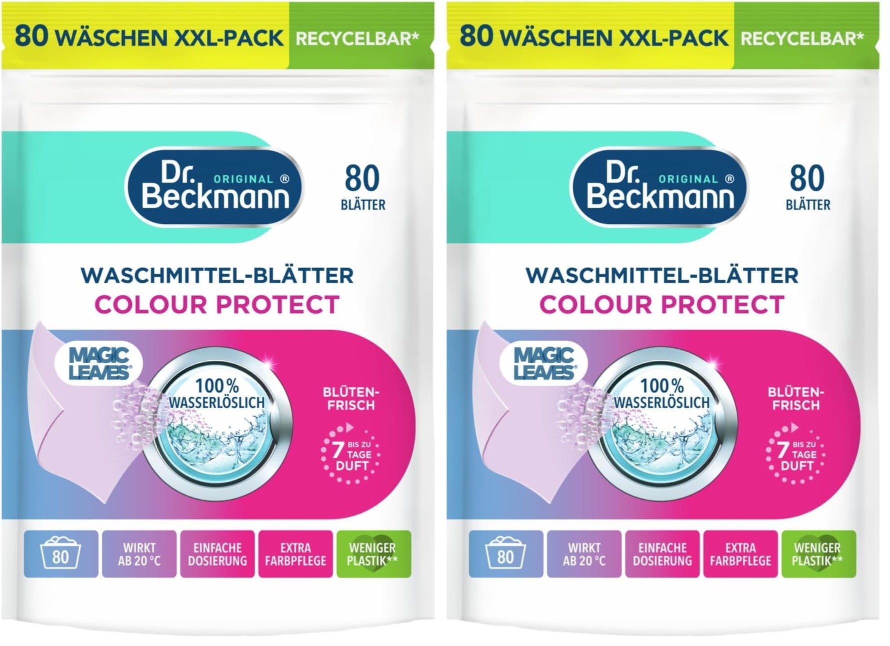 Dr. Beckmann MAGIC LEAVES Waschmittel-Blätter UNIVERSAL | vordosierte & wasserlösliche Waschblätter | platzsparend und leicht anzuwenden | 80 Blätter