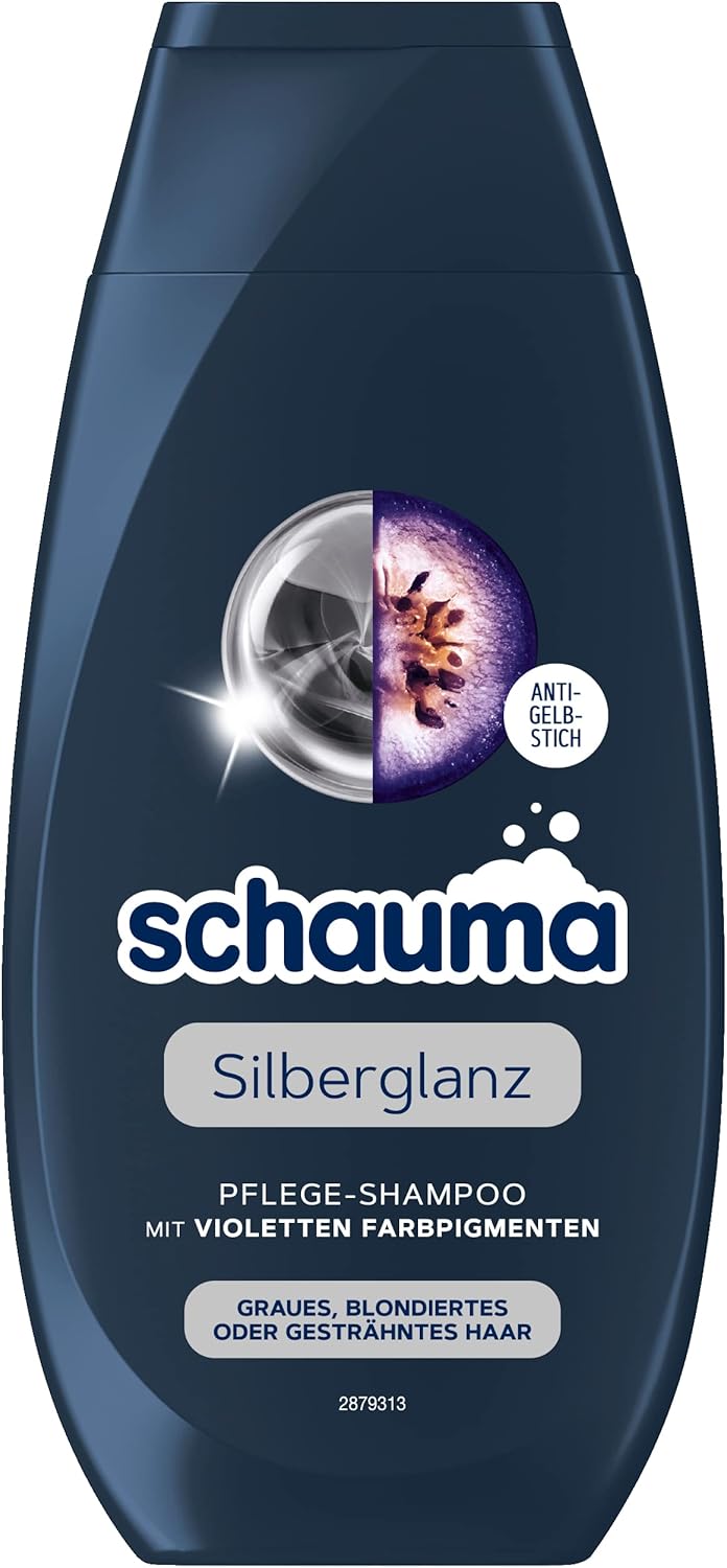 Schwarzkopf Schauma Pflege-Shampoo Silberglanz (250 ml), Silbershampoo hilft gelbliche Verfärbungen zu reduzieren, Haarshampoo für graues, blondiertes oder gesträhntes Haar