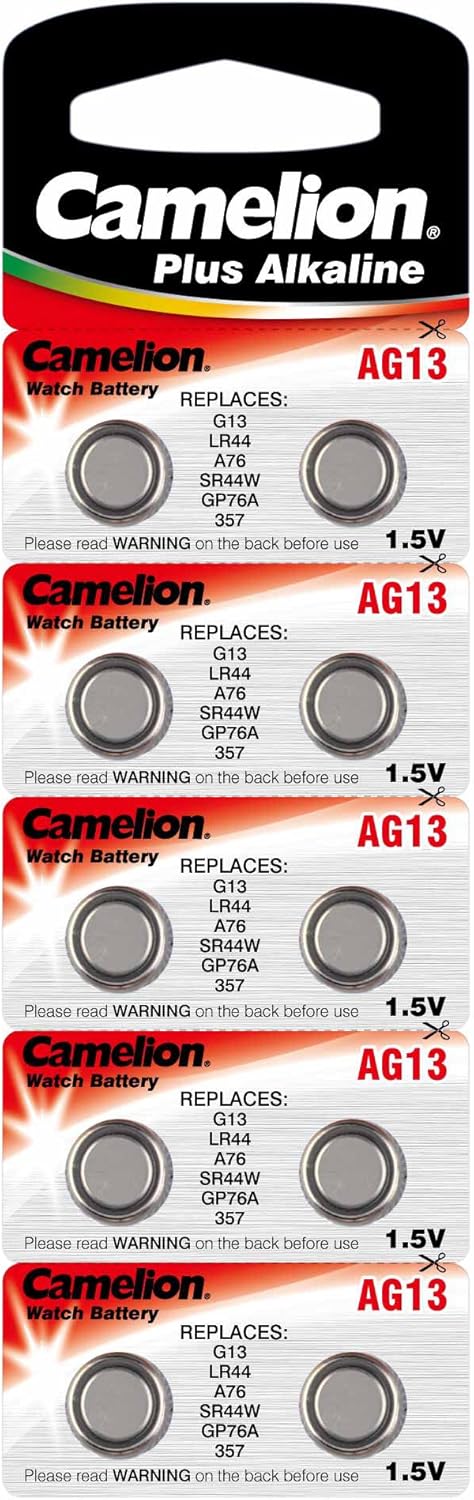 Camelion AG13 / LR44 / A76 Knopfzelle Alkaline Alkali Batterie, 10-er Pack, Lange Haltbarkeit (Haltbarkeitsdatum markiert)