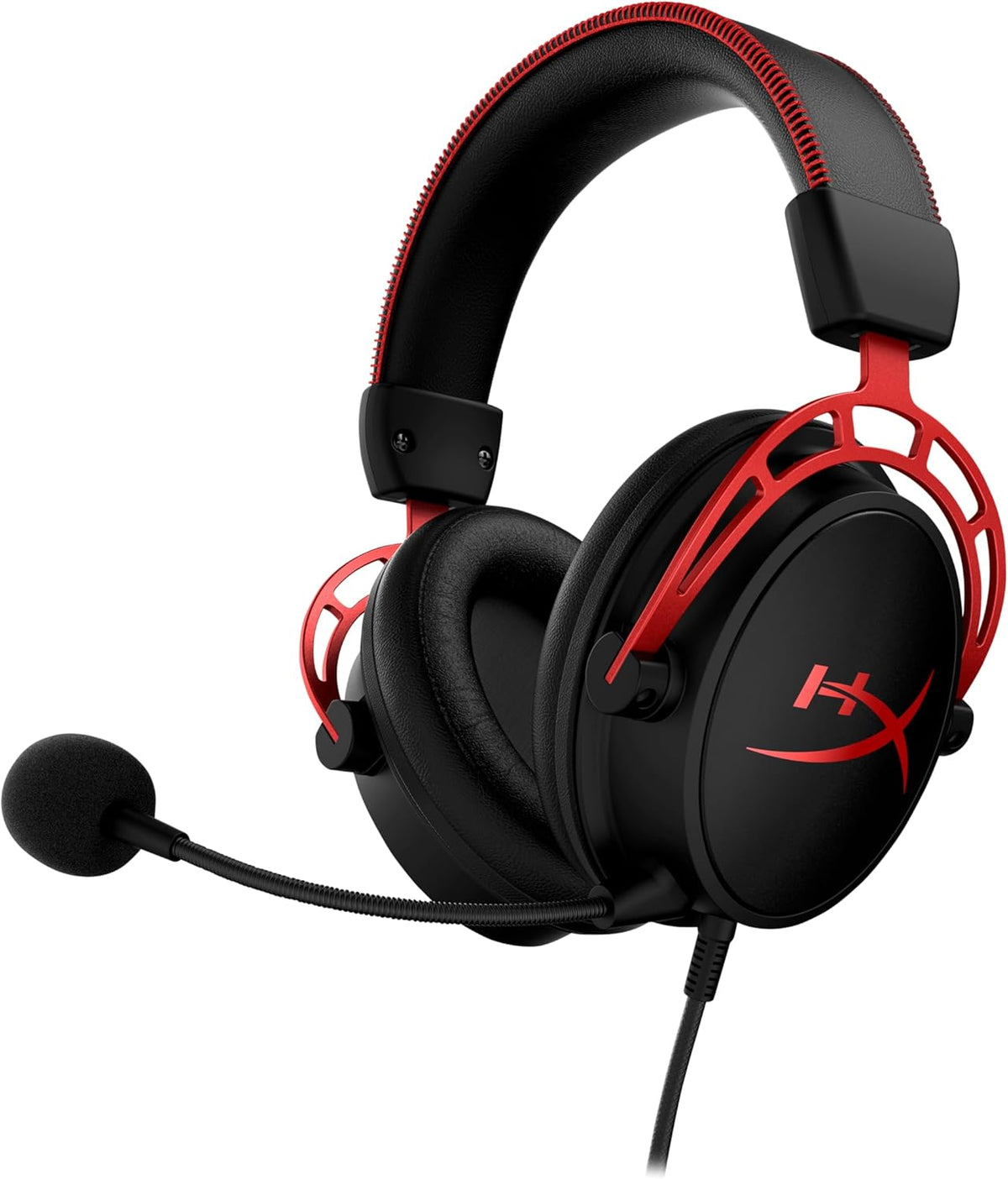 HyperX Cloud Alpha Gaming Headset, Over-Ear, 50 mm Dual-Chamber-Treiber, Memory Foam, Aluminiumrahmen, abnehmbares Noise-Cancelling Mikrofon, 3,5 mm Klinke, PC/PS5/PS4/Xbox/Switch, Schwarz-Rot