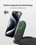 Belkin BoostCharge Ladegerät induktive 3-in-1 Ladestation Qi2, 15 W, klappbar MagSafe-kompatibles Ständer für Apple iPhone 17, Air, Pixelsnap, Apple Watch, AirPods, mit Netzteil – Schwarz