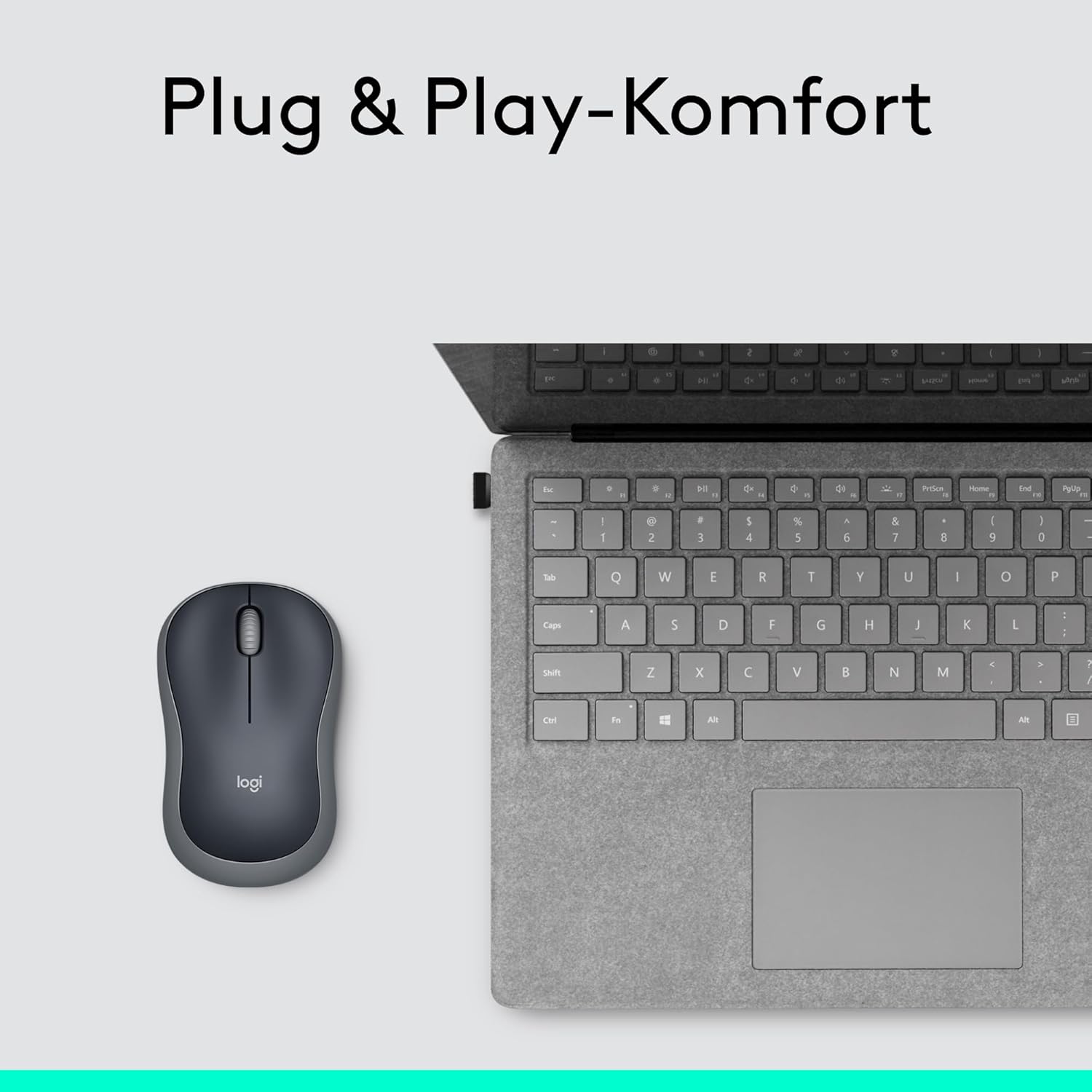 Logitech M185 Kabellose Maus, 2,4 GHz mit USB-Nano-Empfänger, 12 Monate Batterielaufzeit, 1000 DPI Optical Tracking, Für Links- und Rechtshänder, Kompatibel mit PC, Mac, Laptop - Grau