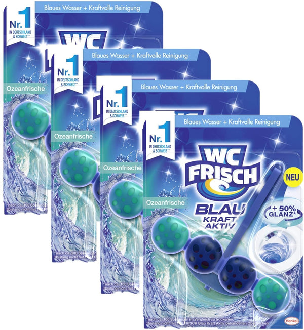 WC FRISCH Kraft Aktiv Blauspüler Ozeanfrische (4x50 g), WC Reiniger mit innovativer Geruchs-Stopp-Formel, Duftsteine für extra Frische und eine sichtbare Reinigung