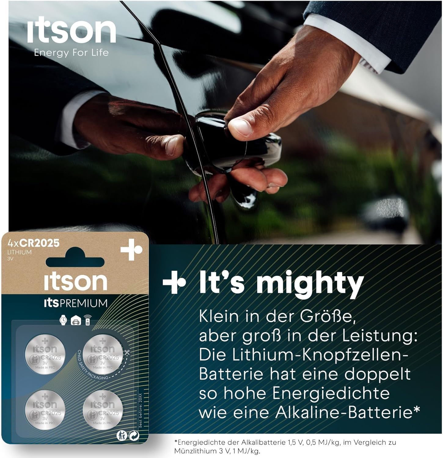 ITSON, CR2025 Batterien, 3V, Knopfzellen, 4 Stück, am besten für Autoschlüssel, Uhren und Herzfrequenzmesser