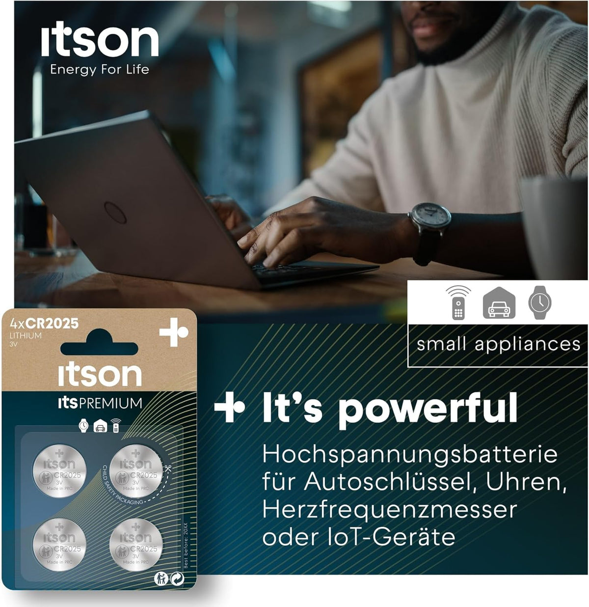 ITSON, CR2025 Batterien, 3V, Knopfzellen, 4 Stück, am besten für Autoschlüssel, Uhren und Herzfrequenzmesser