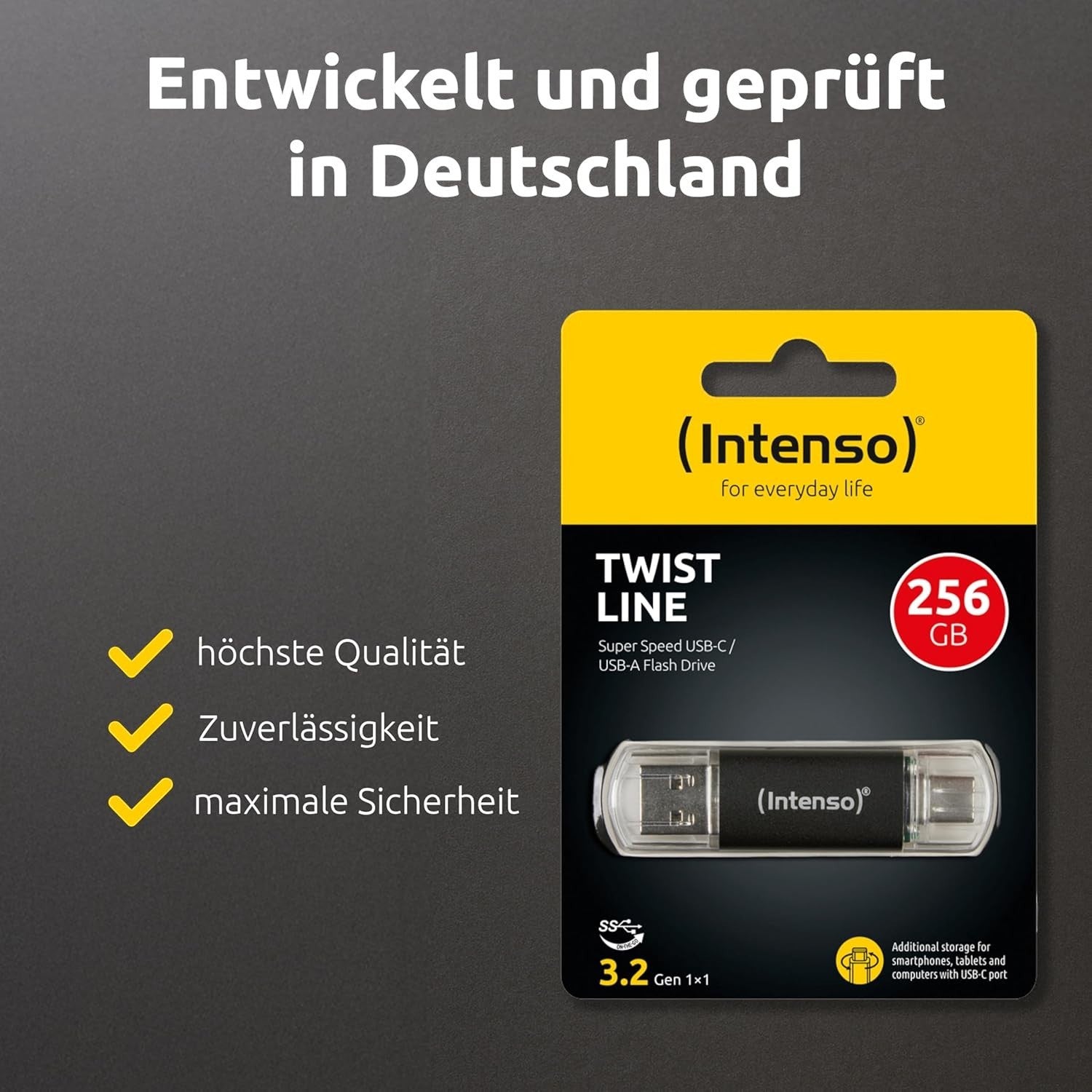 Intenso Twist Line 256 GB, Dual USB-Stick 3.2 Gen 1x1, USB-C und USB-A, 70MB/s, Anthrazit
