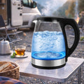 Glas Wasserkocher 2,0L 2200W BPA Frei – Teekocher aus Borosilikatglas mit LED Beleuchtung,Indoor Outdoor Camping Wandern, Automatische Abschaltung, Trockengehschutz