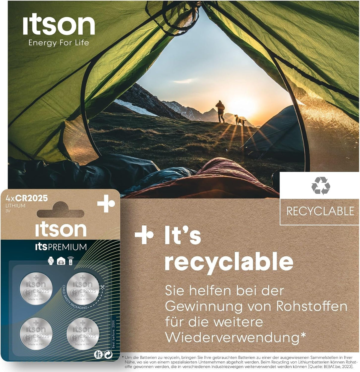 ITSON, CR2025 Batterien, 3V, Knopfzellen, 4 Stück, am besten für Autoschlüssel, Uhren und Herzfrequenzmesser