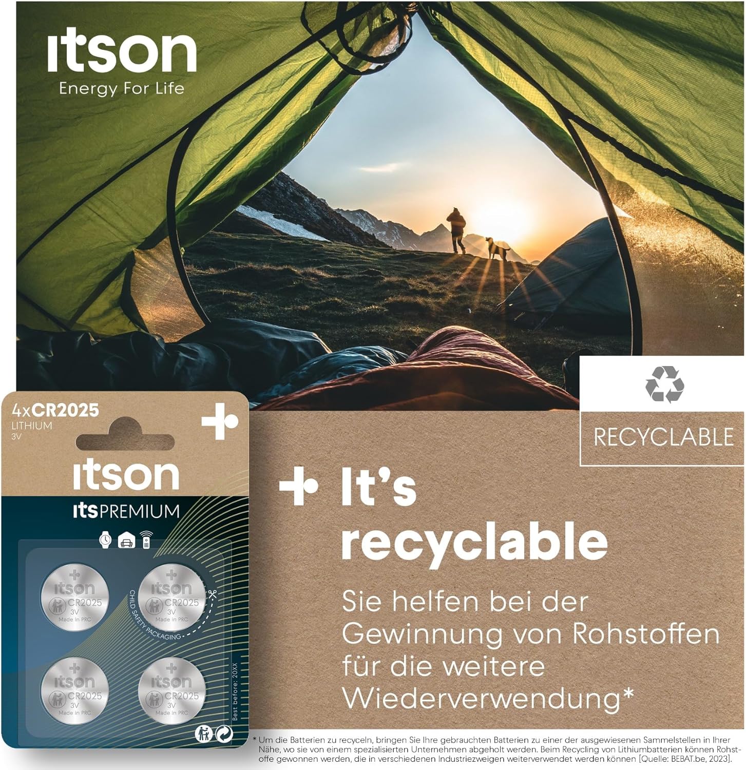ITSON, CR2025 Batterien, 3V, Knopfzellen, 4 Stück, am besten für Autoschlüssel, Uhren und Herzfrequenzmesser