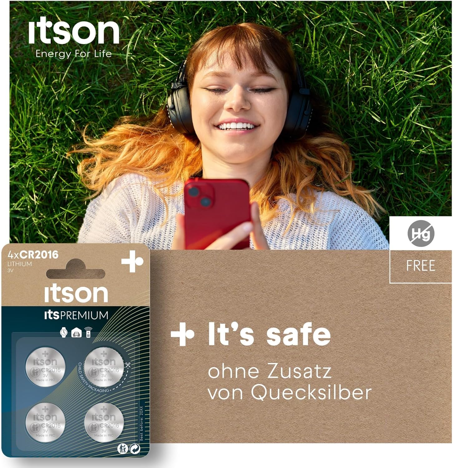 ITSON, CR2016 Batterien, 3V, Knopfzellen, 4 Stück, am besten für Autoschlüssel, Uhren und Herzfrequenzmesser