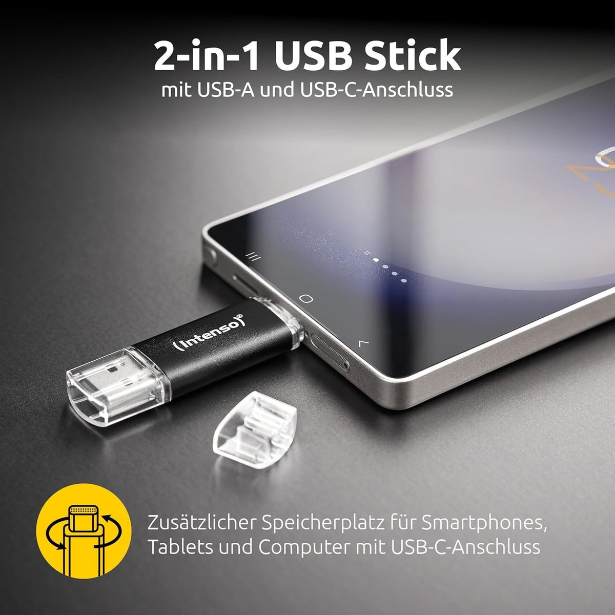Intenso Twist Line 256 GB, Dual USB-Stick 3.2 Gen 1x1, USB-C und USB-A, 70MB/s, Anthrazit