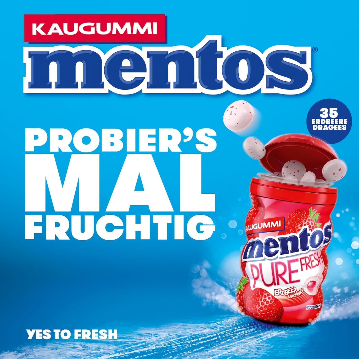 Mentos Kaugummi Pure Fresh Erdbeere, 6 Boxen zuckerfreie Chewing Gum Dragees mit Erdbeer-Geschmack & flüssiger Füllung, Multipack (6 x 35 Stück)