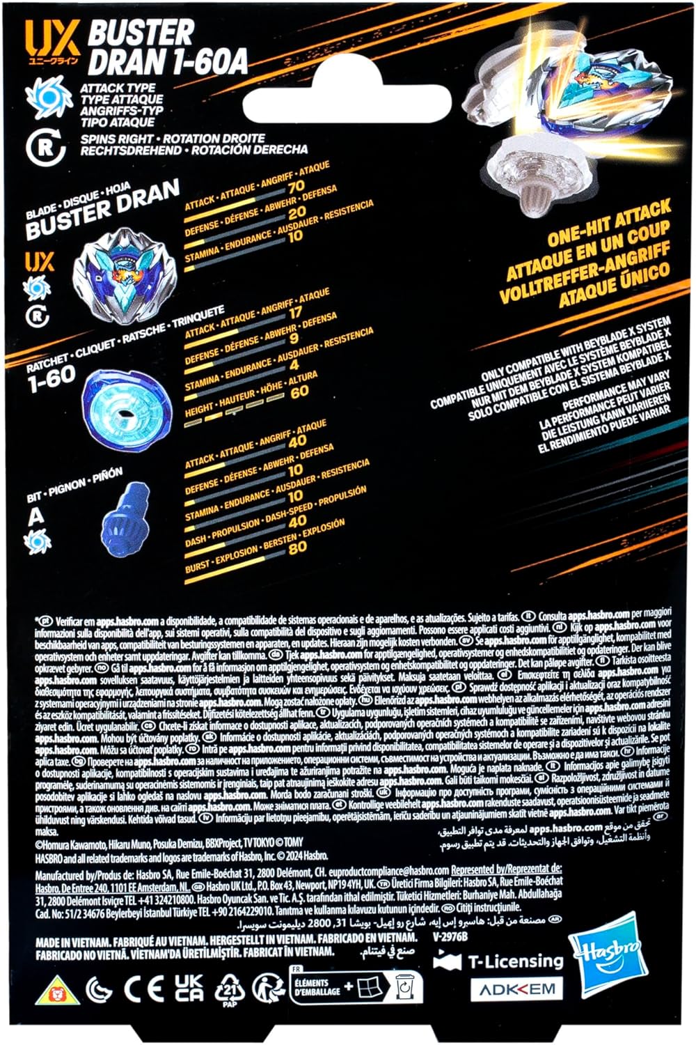 Hasbro Beyblade X Buster Dran 1-60A UX Starter Pack, Kreisel und Starter